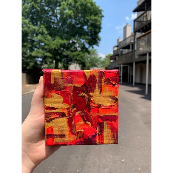 Handmade Maroon & Gold Mini Original Painting, Mini Canvas Painting, Office Art - Picture 3 of 5